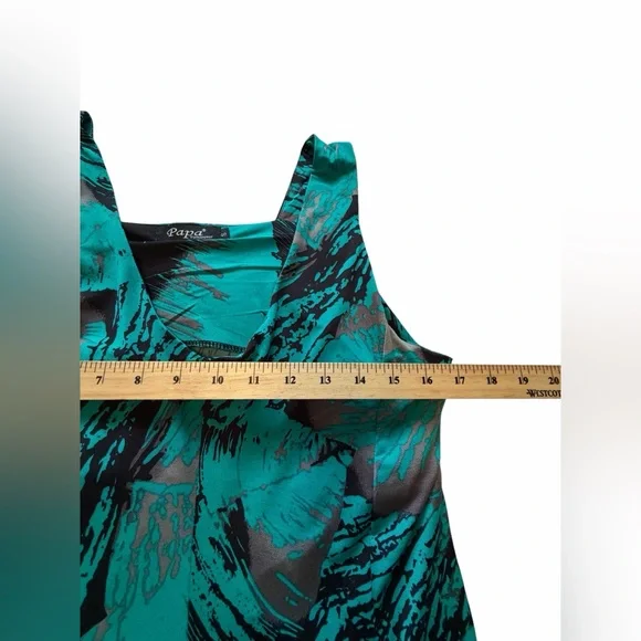 Papa Vancouver Vibrant Teal and Black Sleeveless Tropical Print Dress-Size Small - Picture 9 of 11